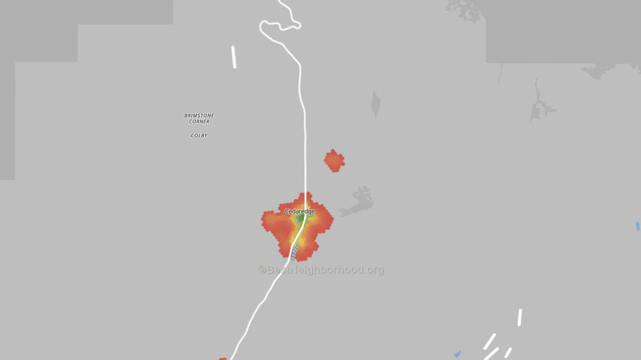 Walk Grade map of 81413, CO, walkable areas in green and car-dependent areas in red