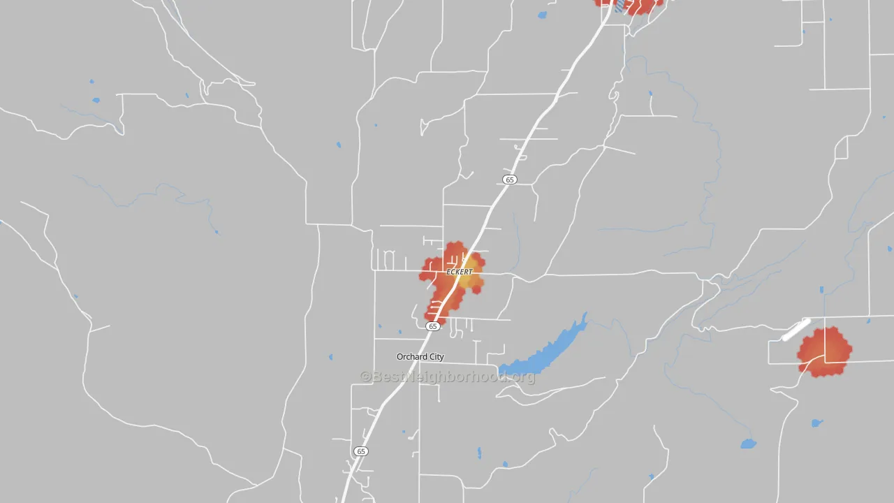 Walk Grade map of 81418, CO, walkable areas in green and car-dependent areas in red