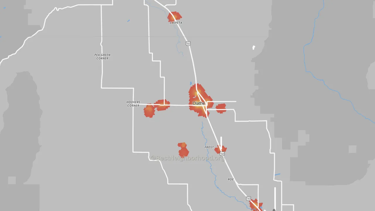 Walk Grade map of 81425, CO, walkable areas in green and car-dependent areas in red