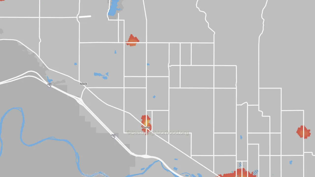 Walk Grade map of 81524, CO, walkable areas in green and car-dependent areas in red