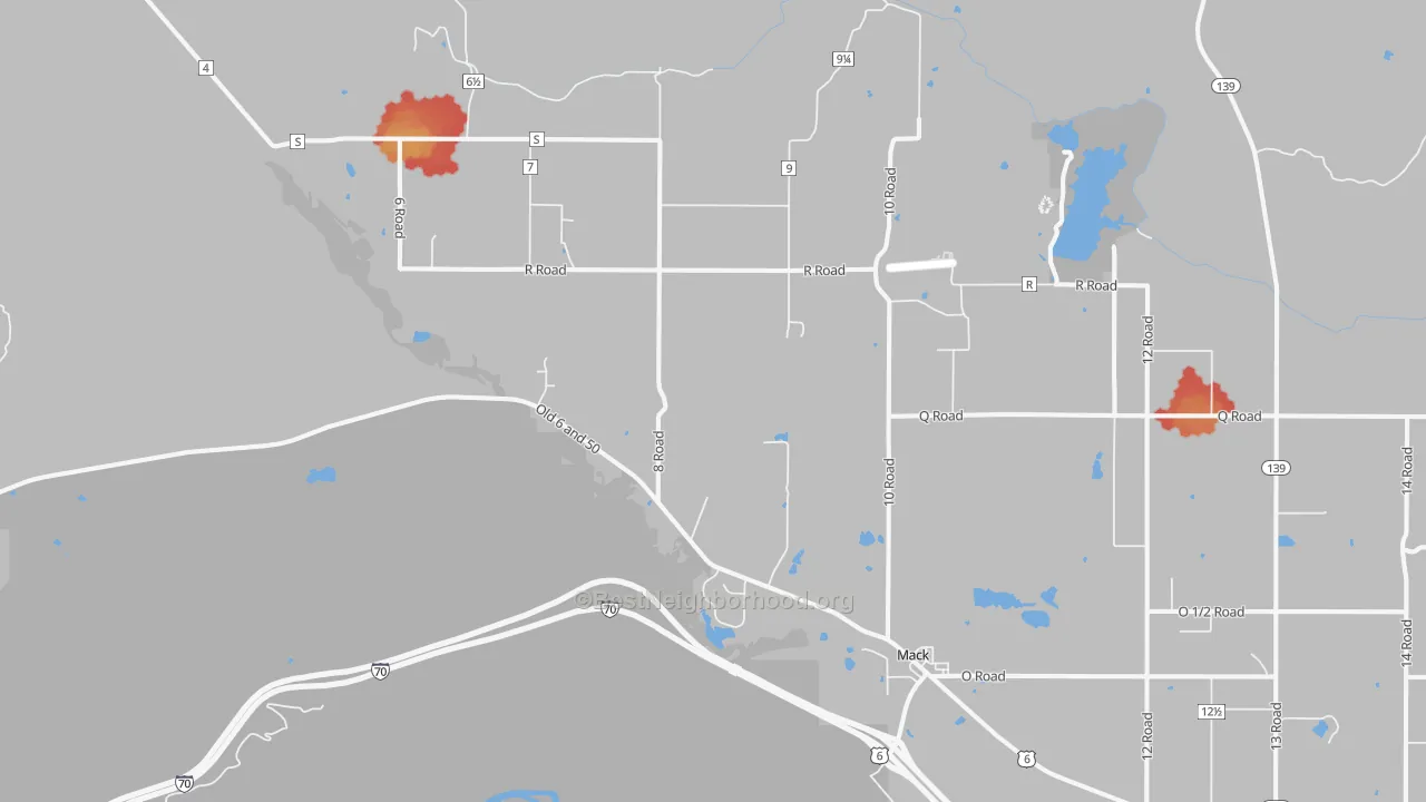 Walk Grade map of 81525, CO, walkable areas in green and car-dependent areas in red