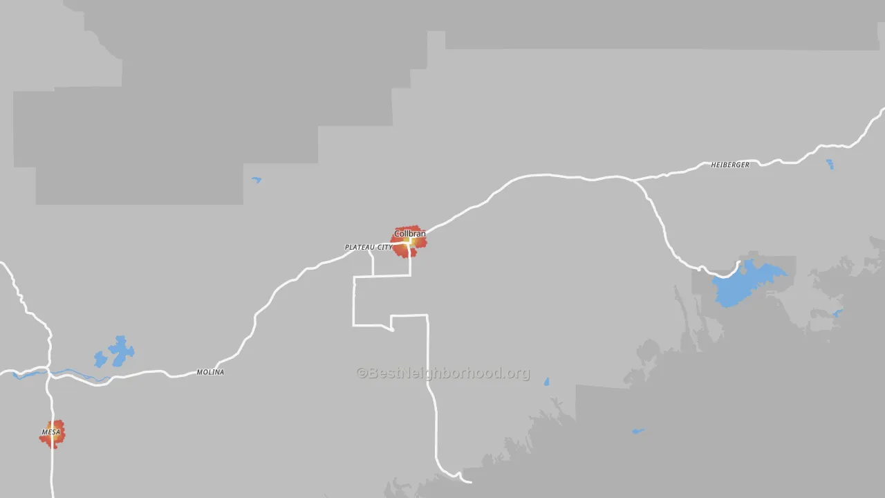 Walk Grade map of 81624, CO, walkable areas in green and car-dependent areas in red