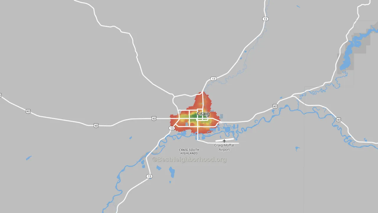 Walk Grade map of 81625, CO, walkable areas in green and car-dependent areas in red