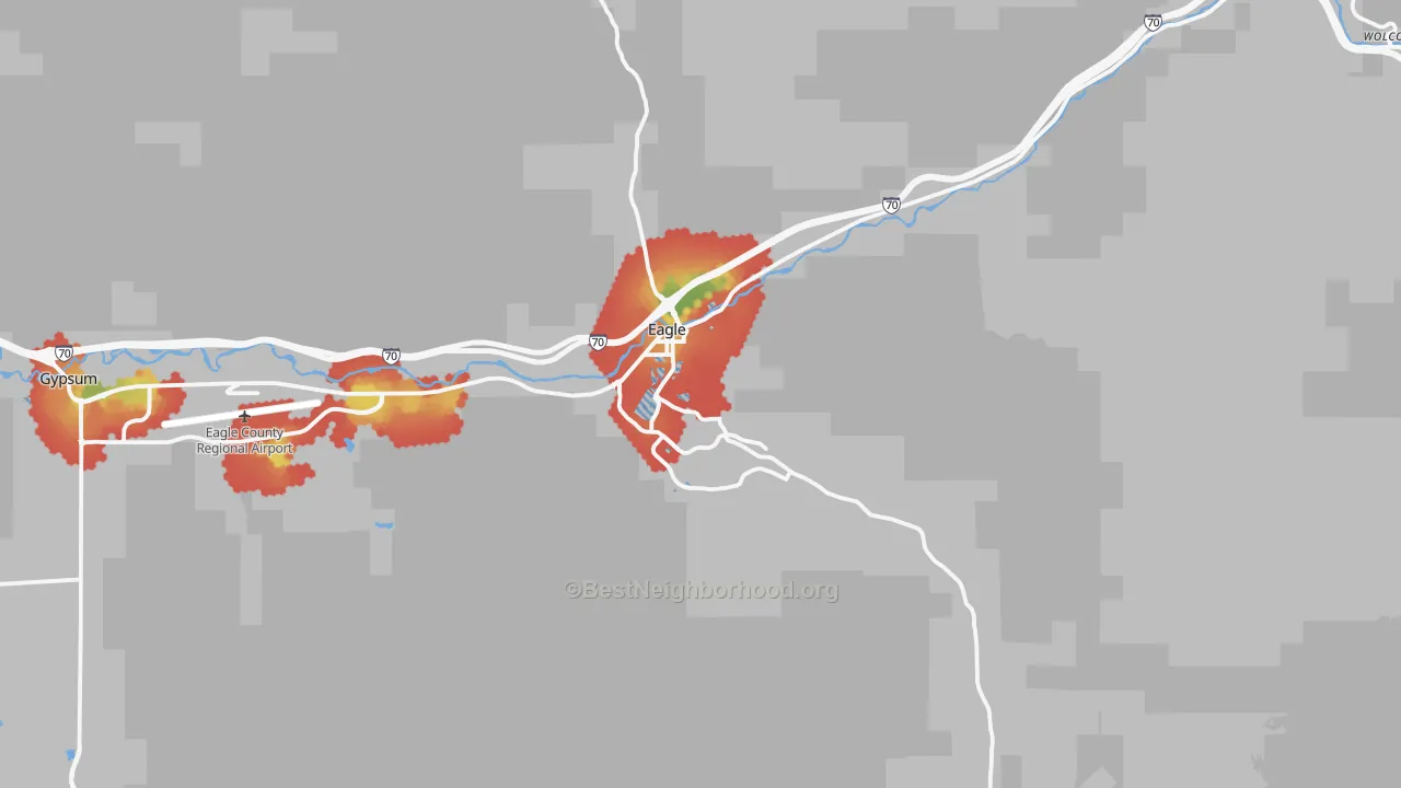 Walk Grade map of 81631, CO, walkable areas in green and car-dependent areas in red