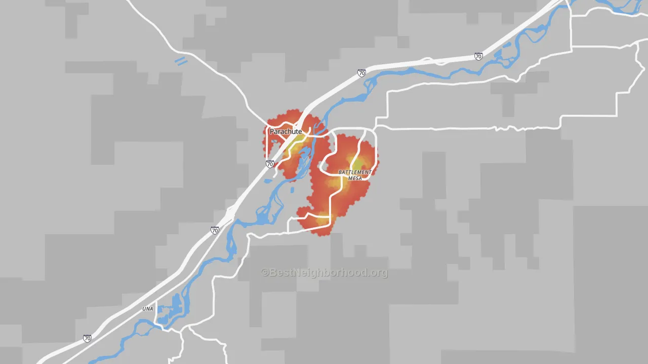 Walk Grade map of 81635, CO, walkable areas in green and car-dependent areas in red
