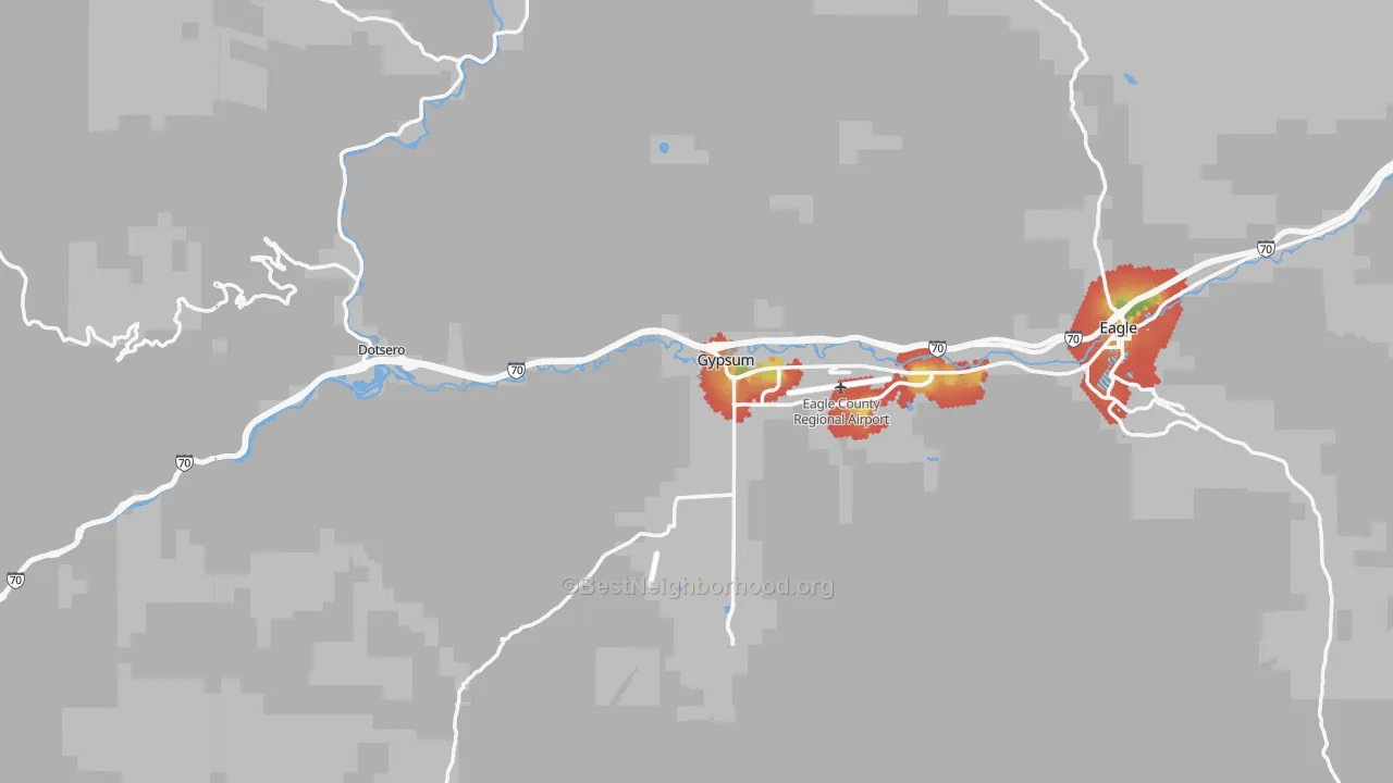 Walk Grade map of 81637, CO, walkable areas in green and car-dependent areas in red