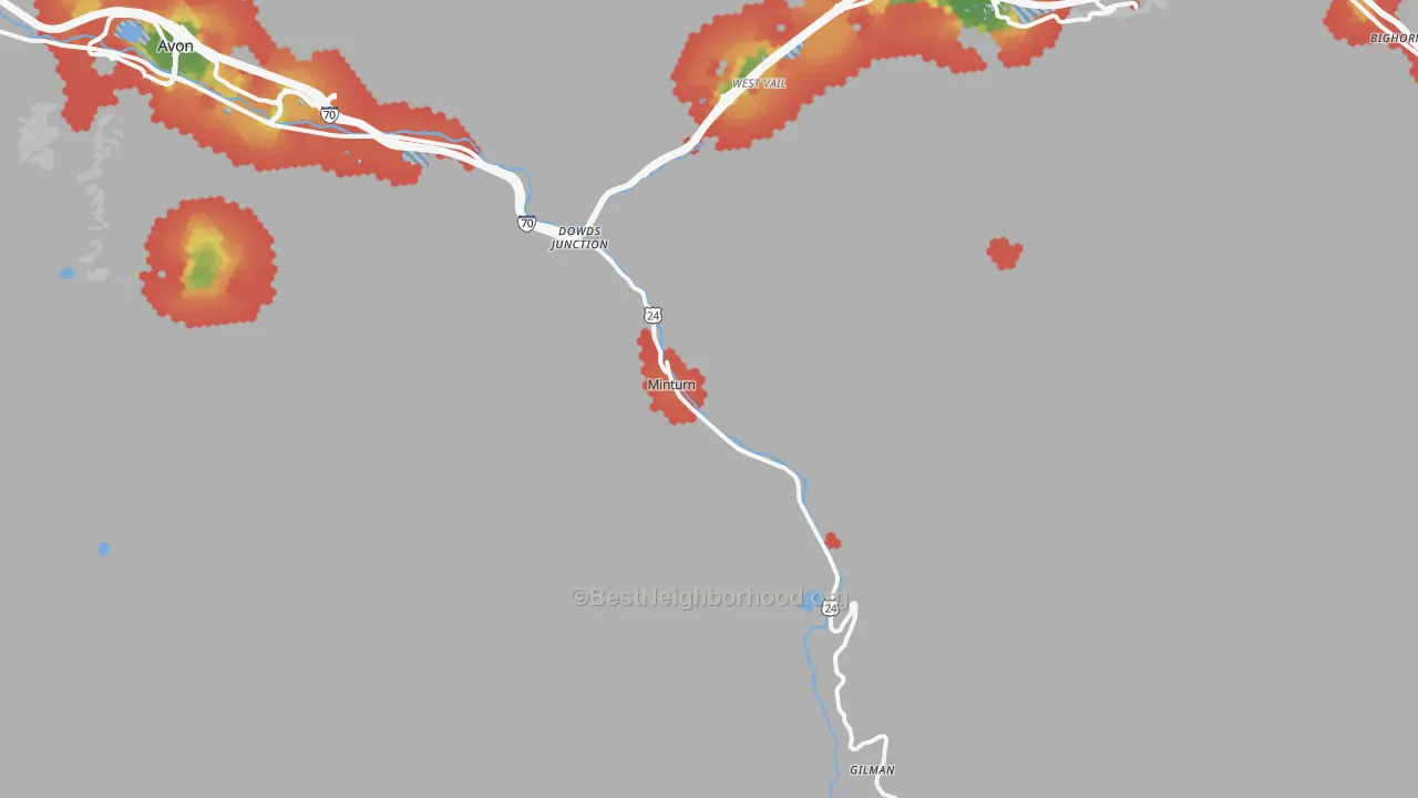 Walk Grade map of 81645, CO, walkable areas in green and car-dependent areas in red