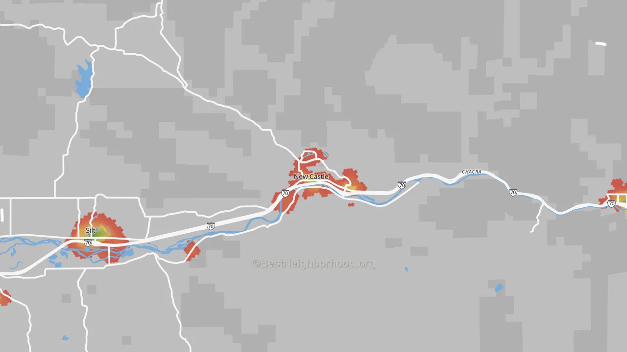 Walk Grade map of 81647, CO, walkable areas in green and car-dependent areas in red