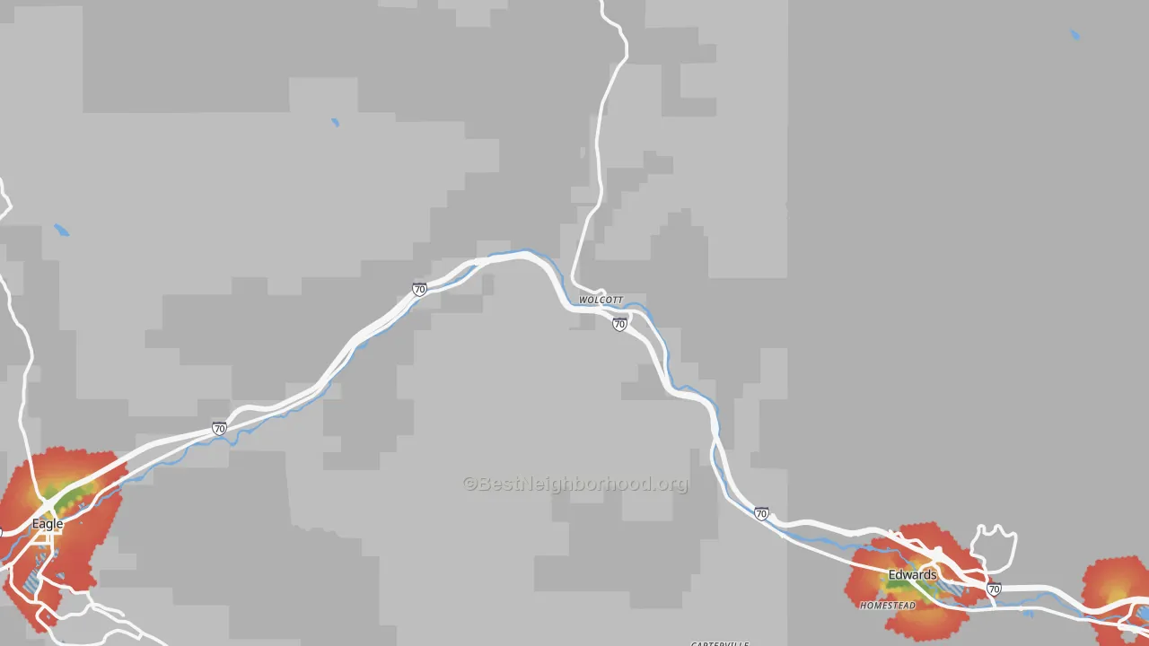Walk Grade map of 81655, CO, walkable areas in green and car-dependent areas in red
