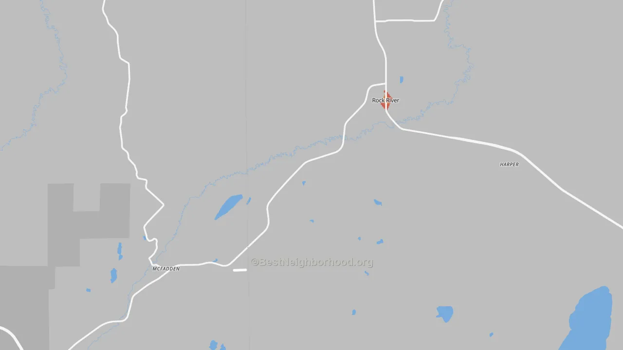 Walk Grade map of 82083, WY, walkable areas in green and car-dependent areas in red