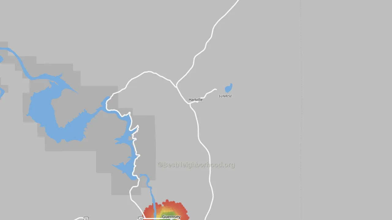 Walk Grade map of 82215, WY, walkable areas in green and car-dependent areas in red