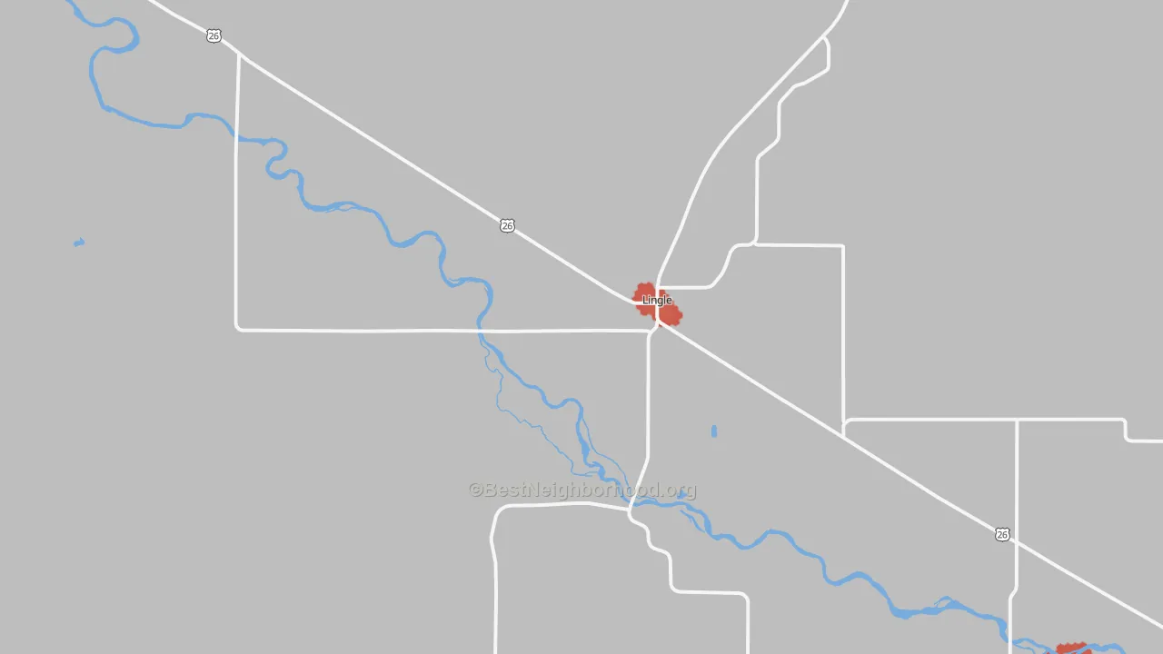 Walk Grade map of 82223, WY, walkable areas in green and car-dependent areas in red