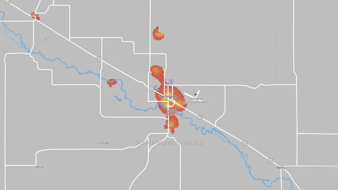 Walk Grade map of 82240, WY, walkable areas in green and car-dependent areas in red