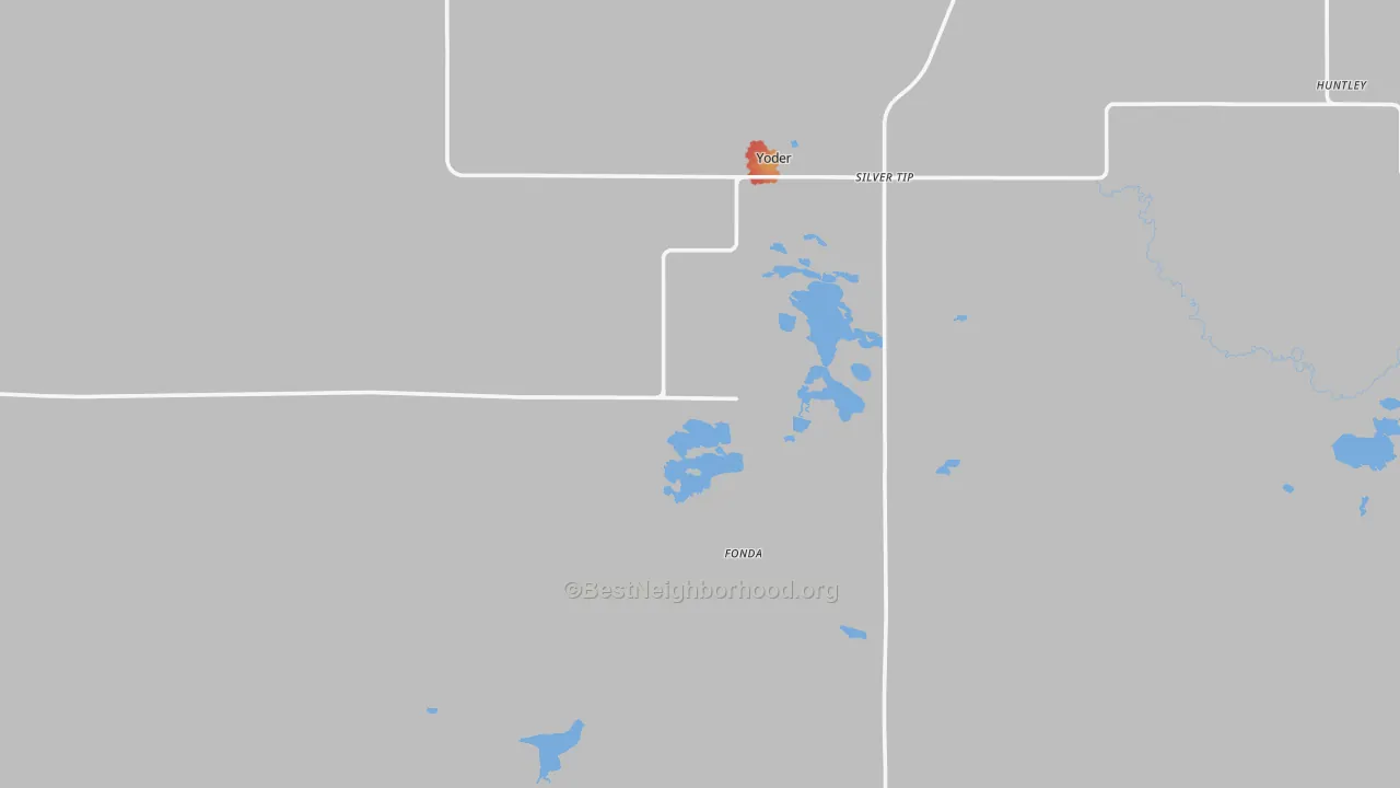 Walk Grade map of 82244, WY, walkable areas in green and car-dependent areas in red