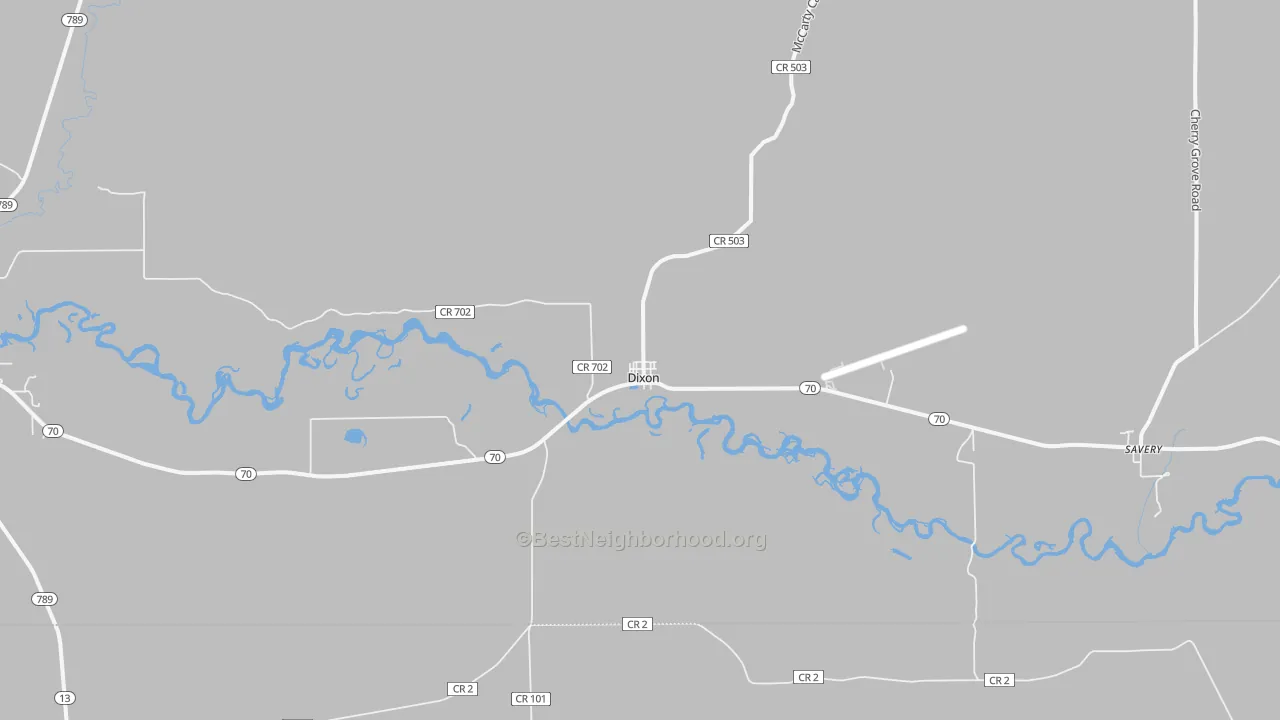 Walk Grade map of 82323, WY, walkable areas in green and car-dependent areas in red