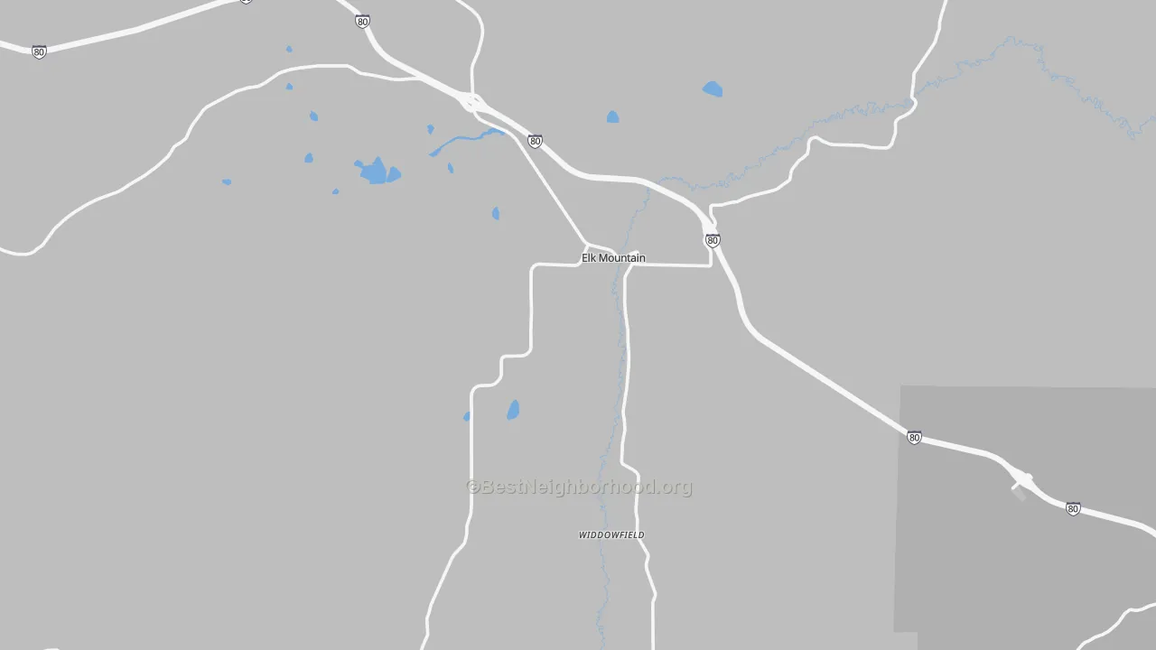 Walk Grade map of 82324, WY, walkable areas in green and car-dependent areas in red