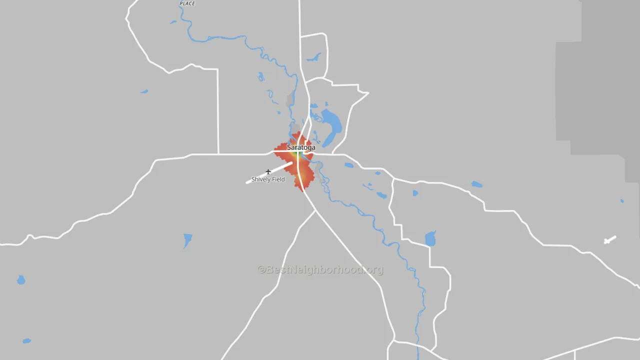 Walk Grade map of 82331, WY, walkable areas in green and car-dependent areas in red