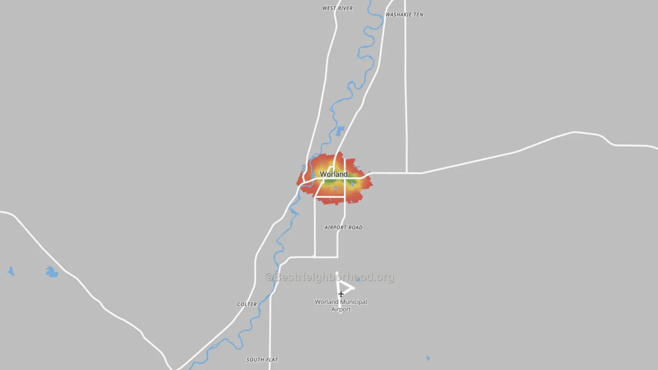 Walk Grade map of 82401, WY, walkable areas in green and car-dependent areas in red