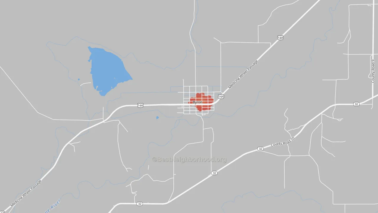Walk Grade map of 82412, WY, walkable areas in green and car-dependent areas in red