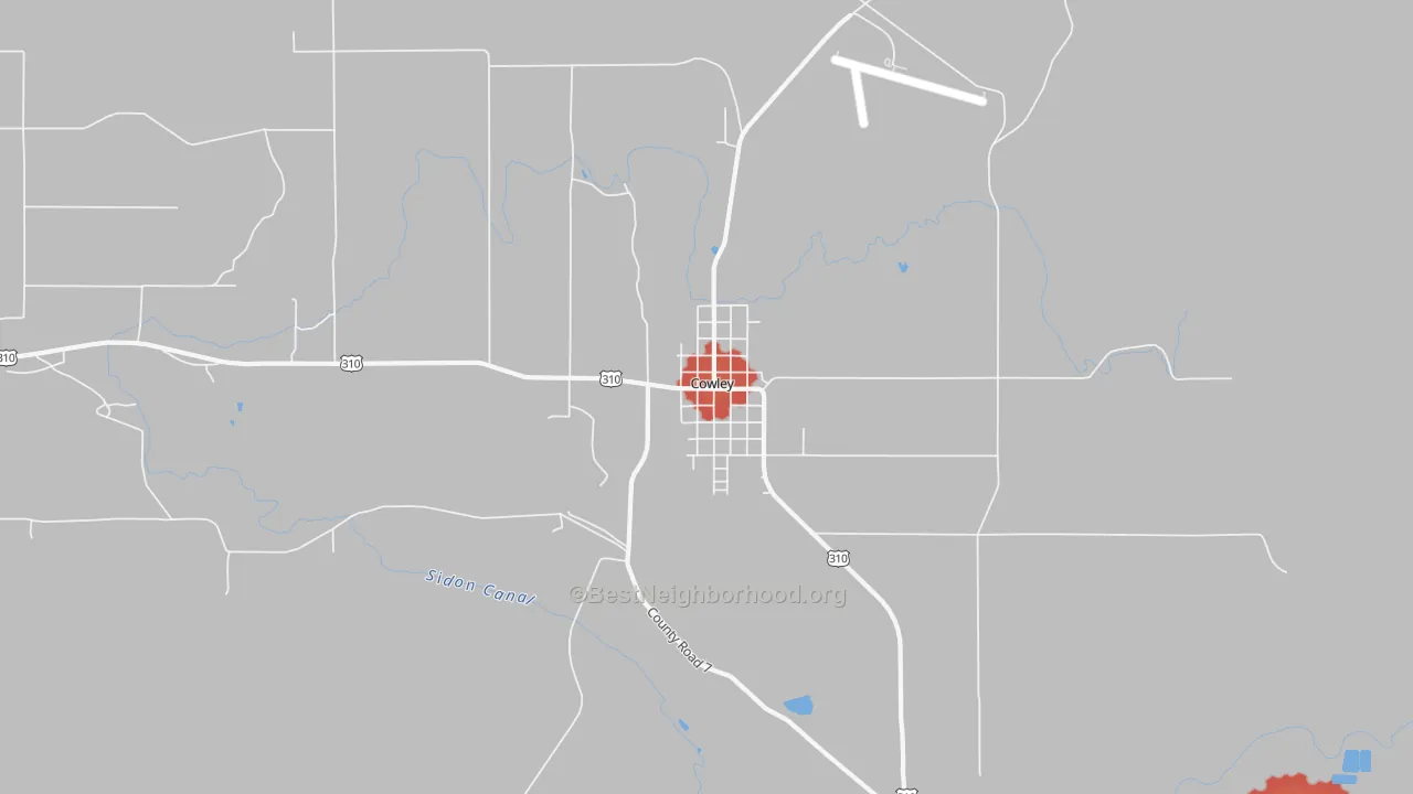 Walk Grade map of 82420, WY, walkable areas in green and car-dependent areas in red