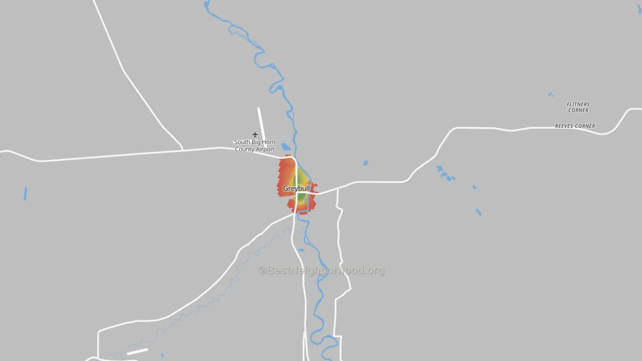 Walk Grade map of 82426, WY, walkable areas in green and car-dependent areas in red