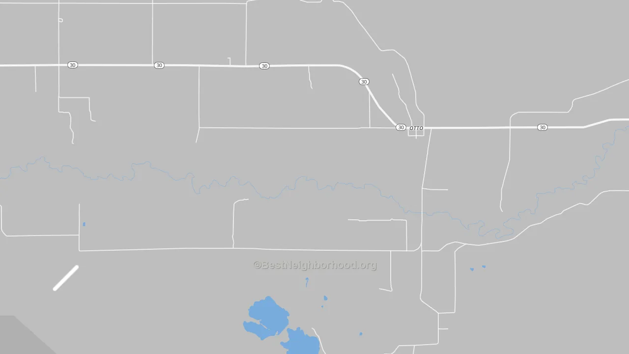 Walk Grade map of 82434, WY, walkable areas in green and car-dependent areas in red