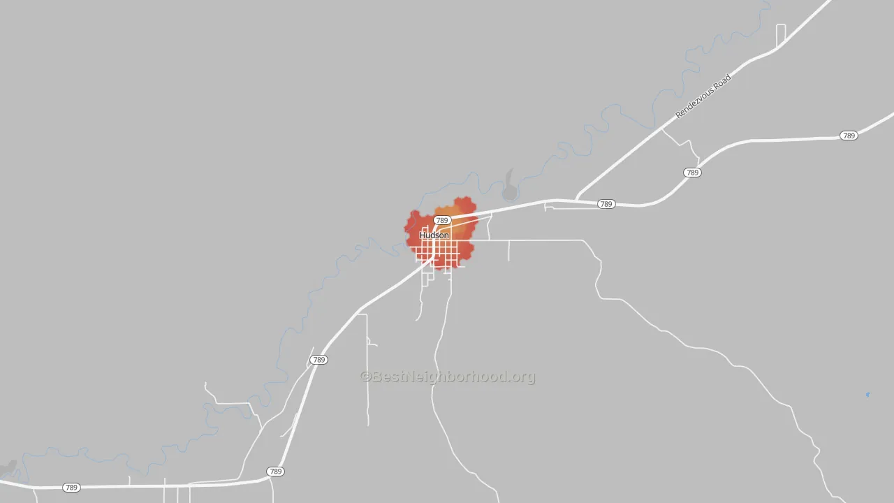 Walk Grade map of 82515, WY, walkable areas in green and car-dependent areas in red