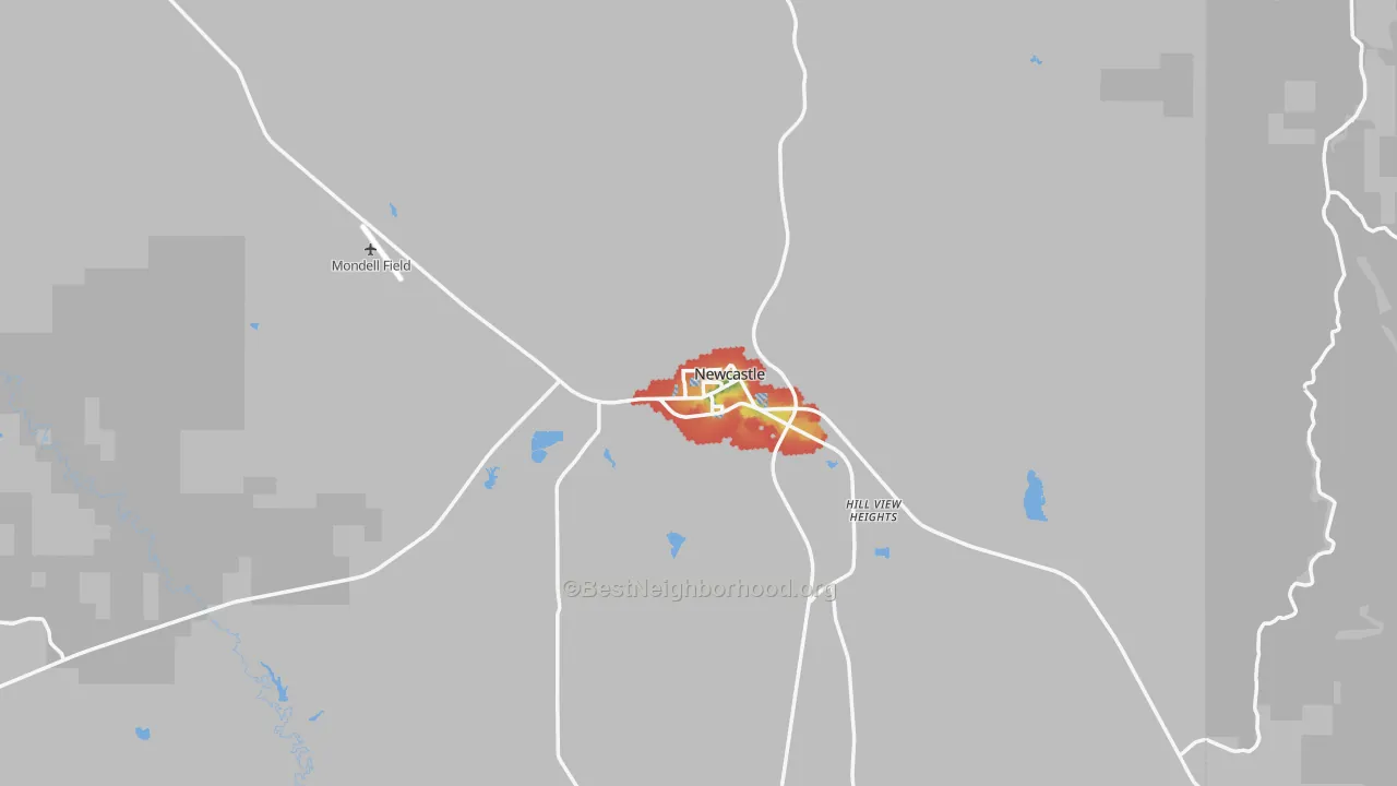 Walk Grade map of 82701, WY, walkable areas in green and car-dependent areas in red