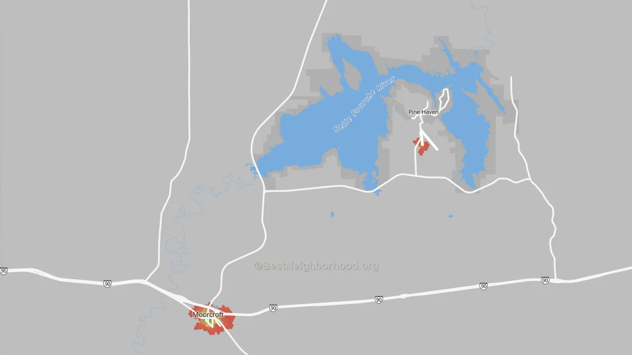 Walk Grade map of 82721, WY, walkable areas in green and car-dependent areas in red