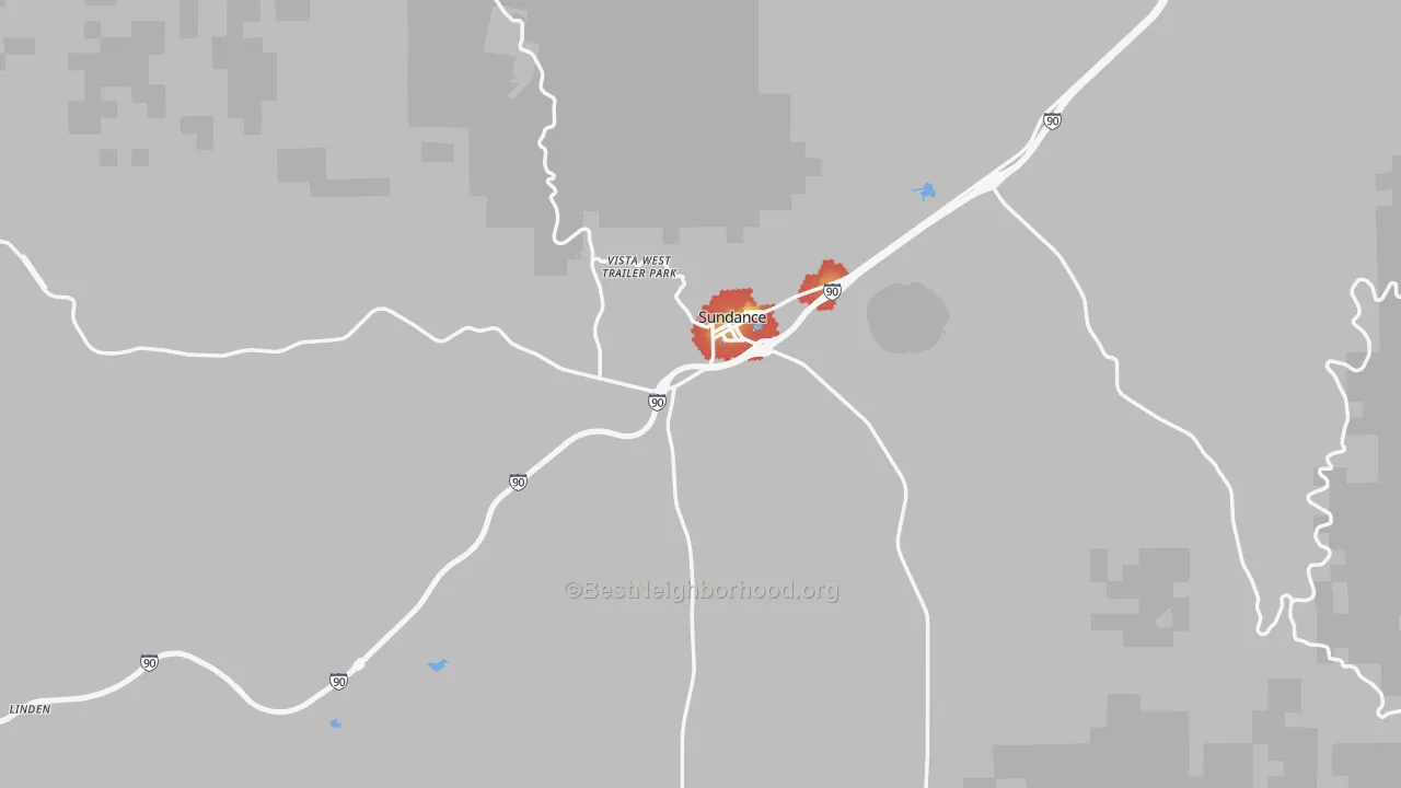 Walk Grade map of 82729, WY, walkable areas in green and car-dependent areas in red