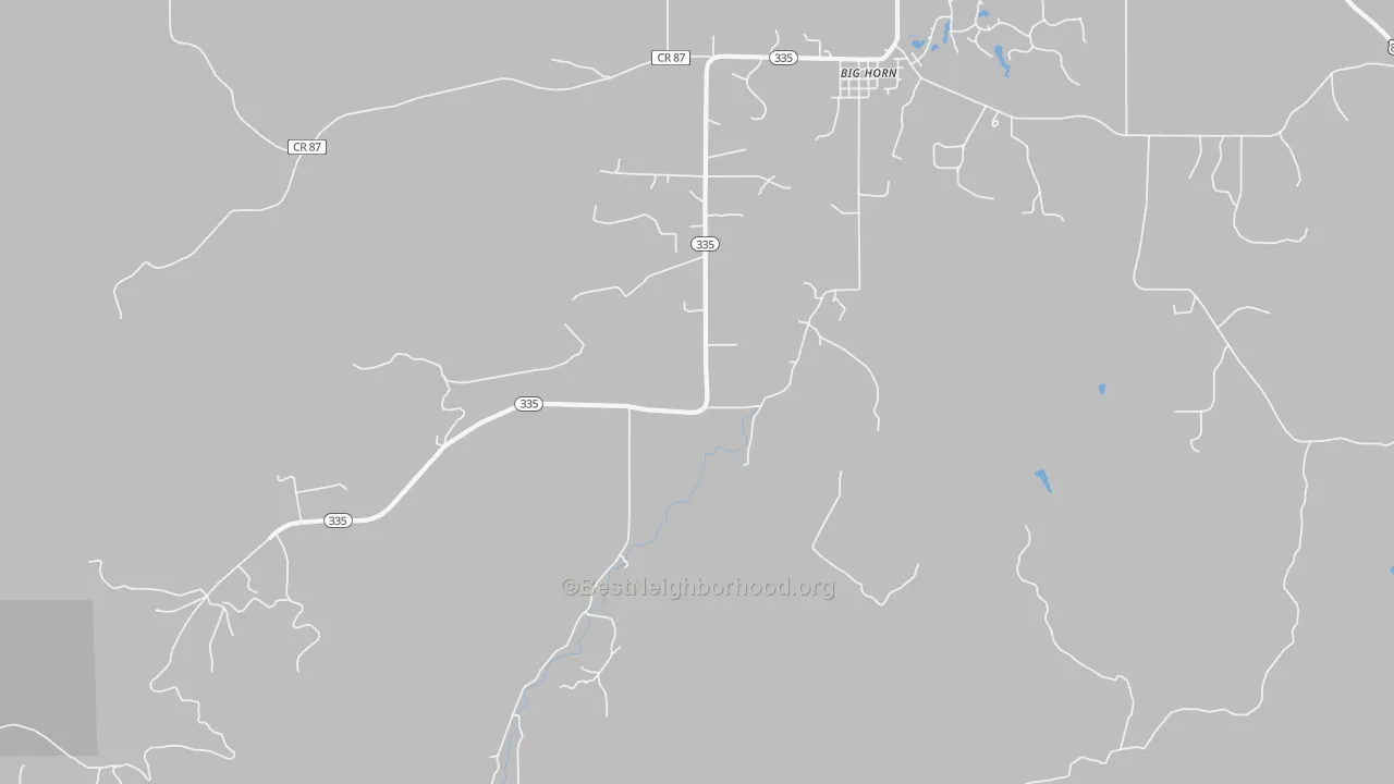 Walk Grade map of 82833, WY, walkable areas in green and car-dependent areas in red