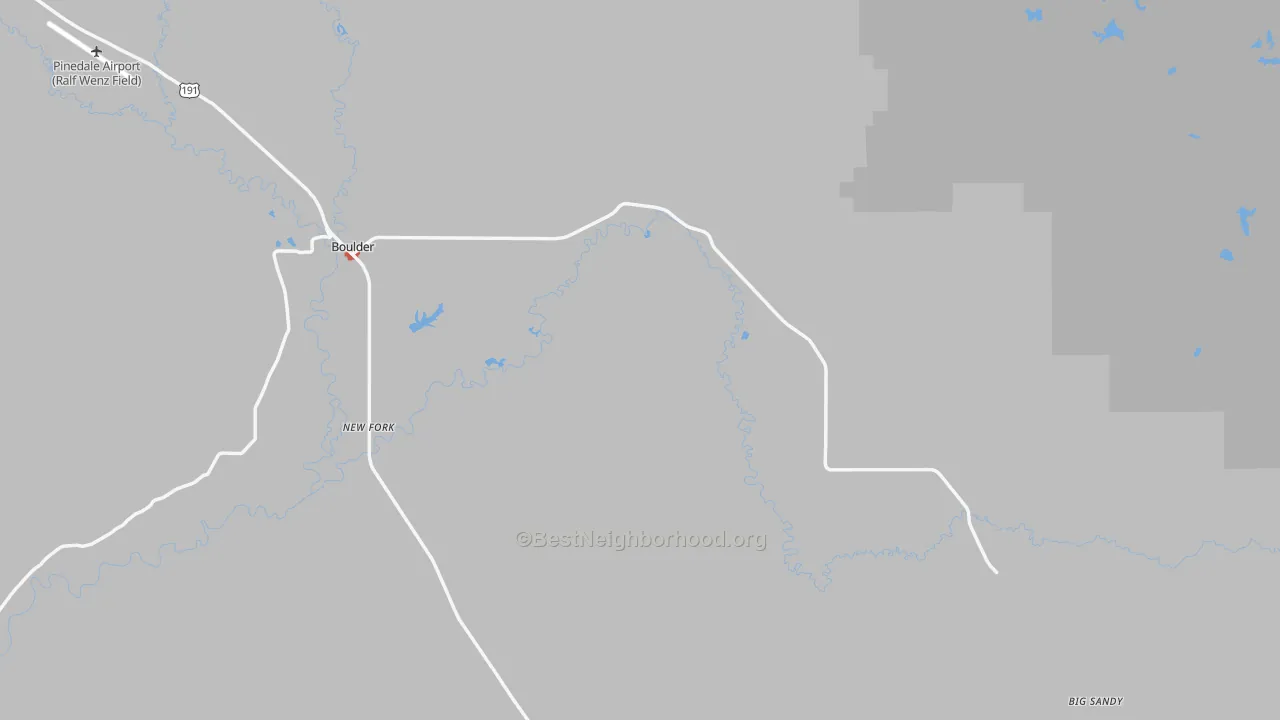 Walk Grade map of 82923, WY, walkable areas in green and car-dependent areas in red