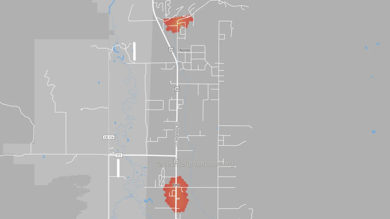 Walk Grade map of 83118, WY, walkable areas in green and car-dependent areas in red