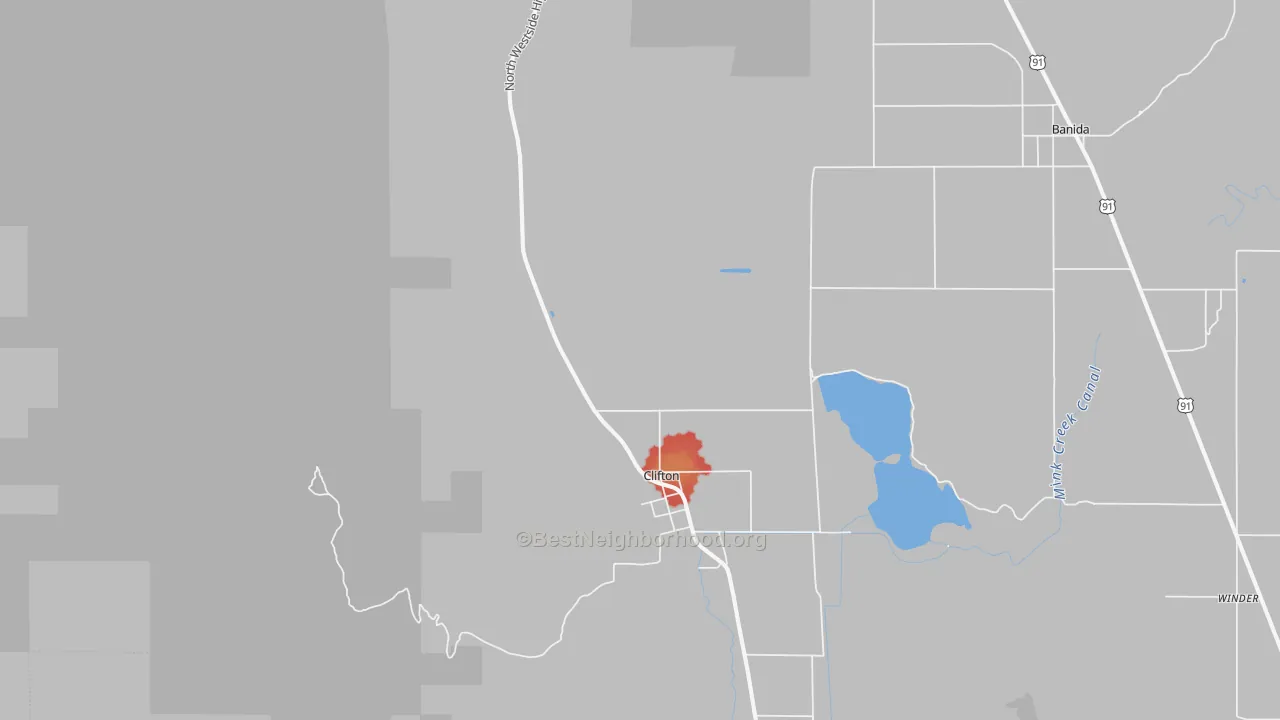 Walk Grade map of 83228, ID, walkable areas in green and car-dependent areas in red