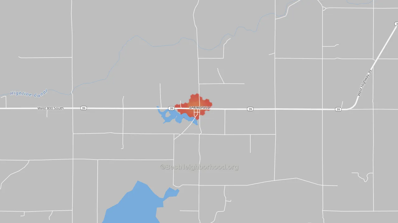 Walk Grade map of 83277, ID, walkable areas in green and car-dependent areas in red