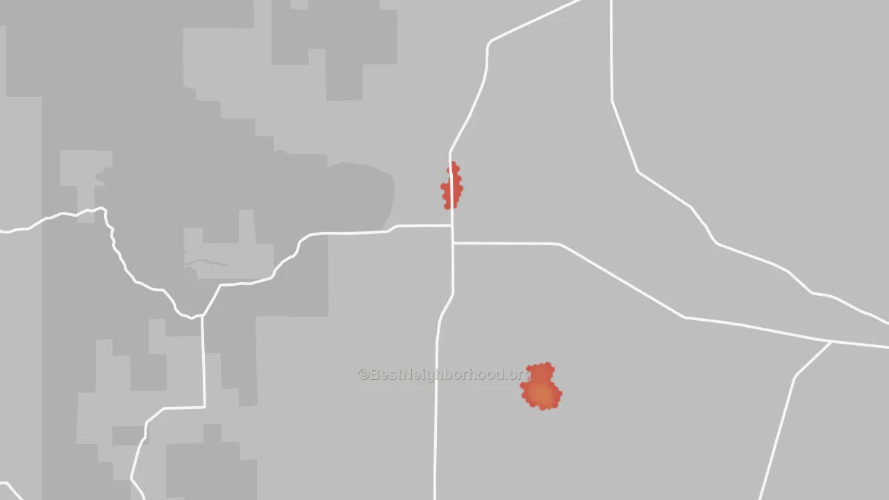 Walk Grade map of 83312, ID, walkable areas in green and car-dependent areas in red