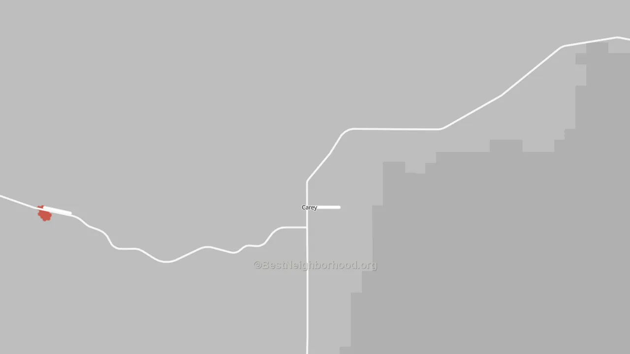 Walk Grade map of 83320, ID, walkable areas in green and car-dependent areas in red