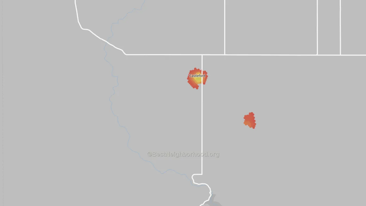 Walk Grade map of 83321, ID, walkable areas in green and car-dependent areas in red