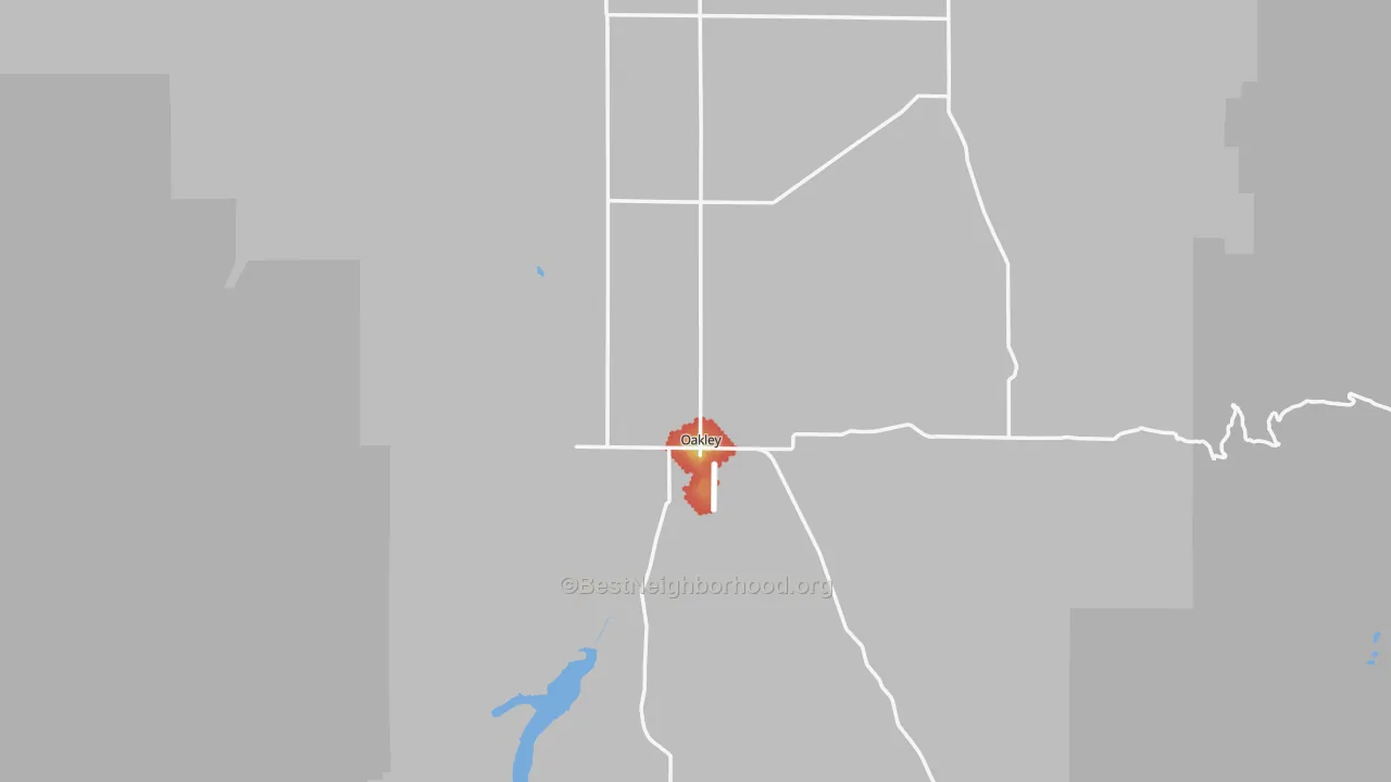 Walk Grade map of 83346, ID, walkable areas in green and car-dependent areas in red