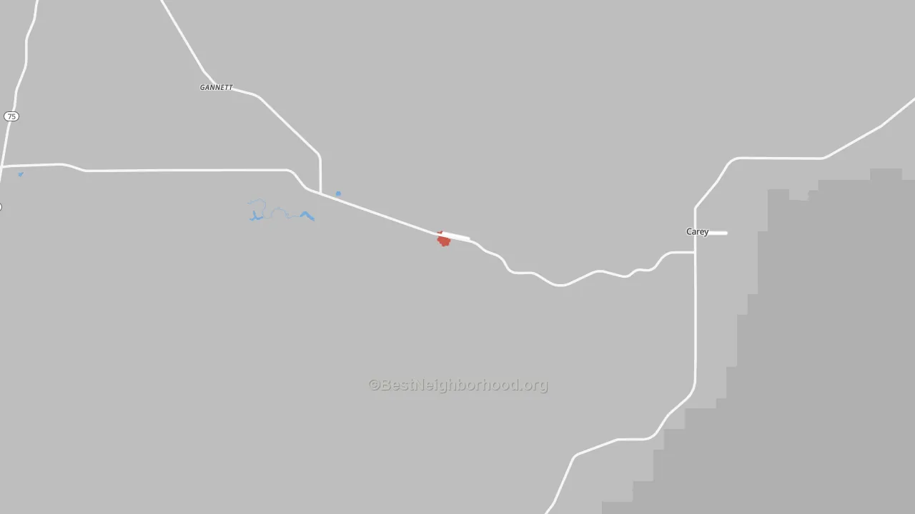 Walk Grade map of 83348, ID, walkable areas in green and car-dependent areas in red