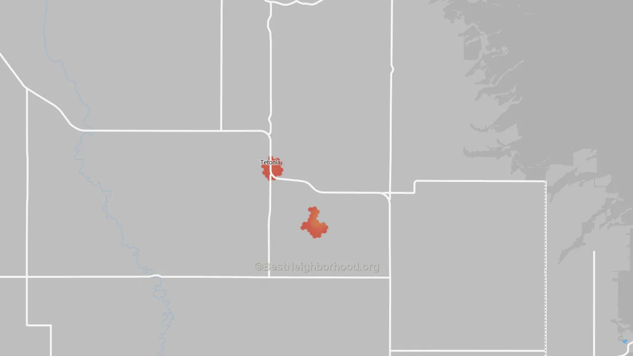 Walk Grade map of 83452, ID, walkable areas in green and car-dependent areas in red