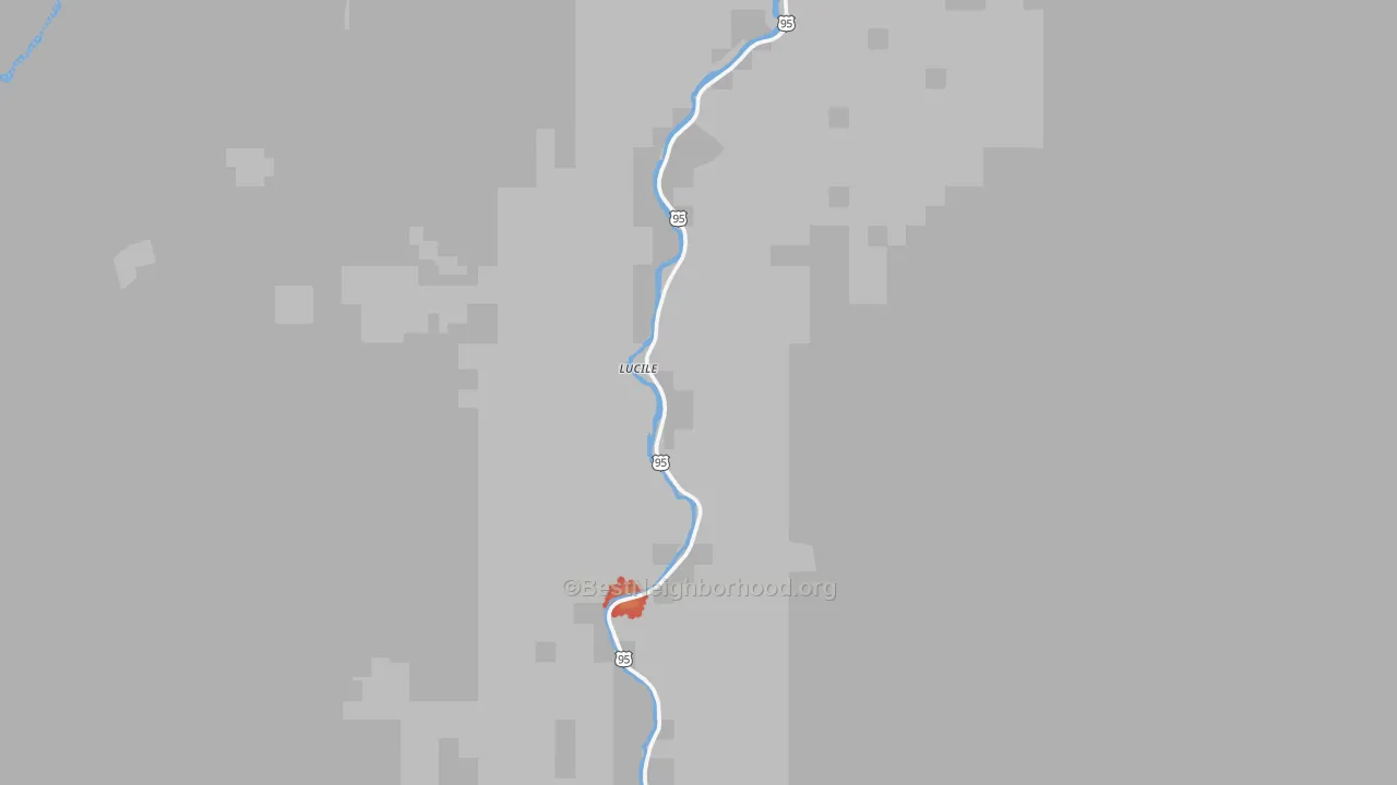 Walk Grade map of 83542, ID, walkable areas in green and car-dependent areas in red
