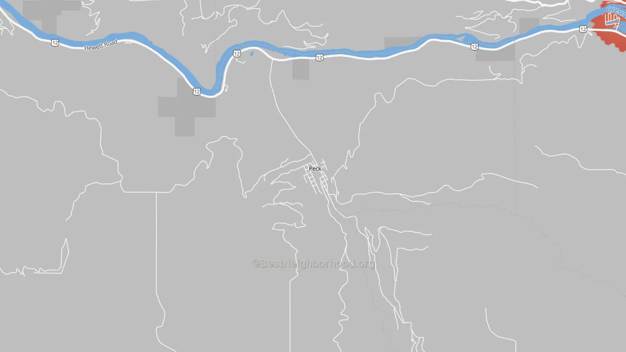 Walk Grade map of 83545, ID, walkable areas in green and car-dependent areas in red