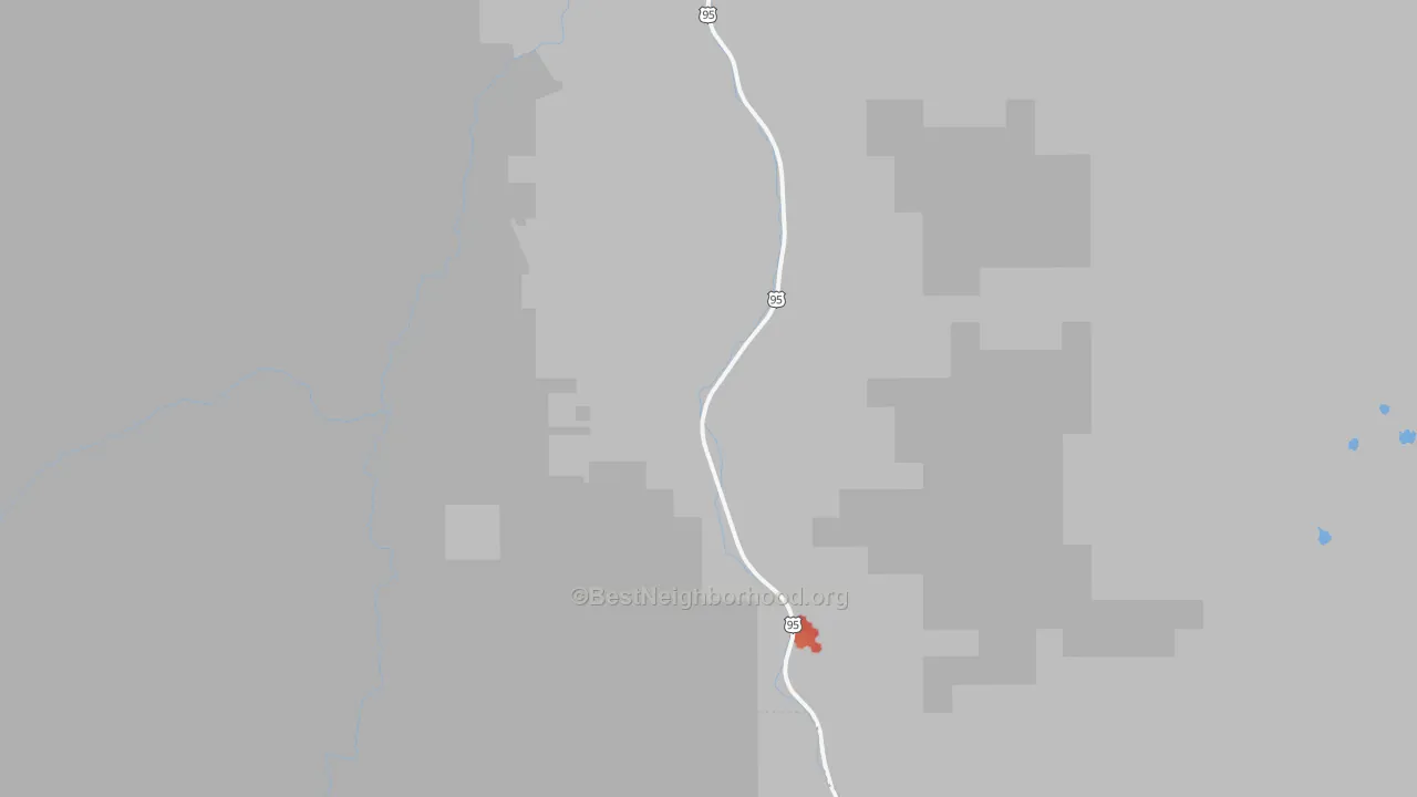 Walk Grade map of 83547, ID, walkable areas in green and car-dependent areas in red
