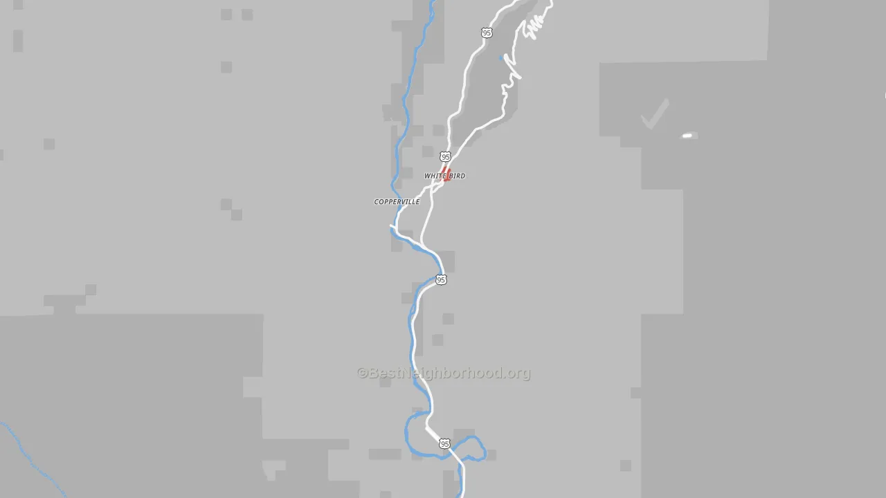 Walk Grade map of 83554, ID, walkable areas in green and car-dependent areas in red