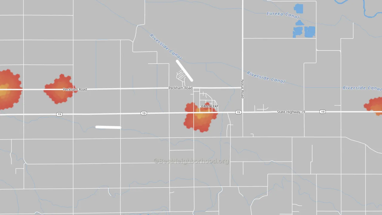 Walk Grade map of 83626, ID, walkable areas in green and car-dependent areas in red