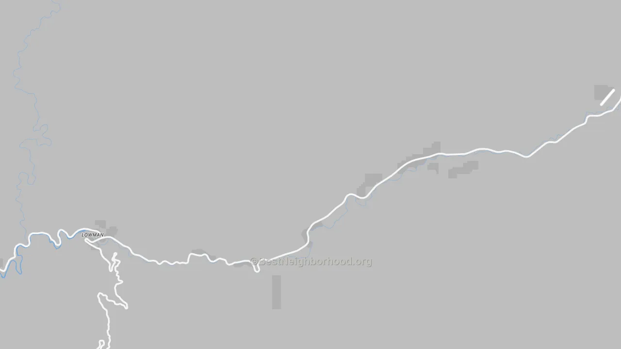 Walk Grade map of 83637, ID, walkable areas in green and car-dependent areas in red