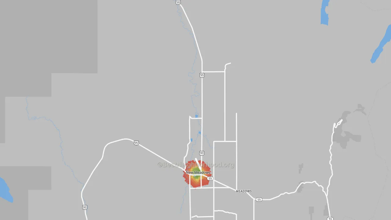 Walk Grade map of 83654, ID, walkable areas in green and car-dependent areas in red
