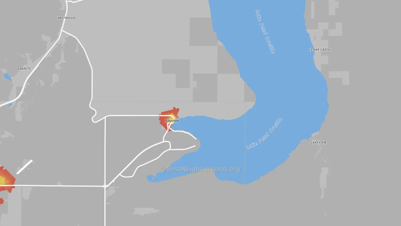 Walk Grade map of 83803, ID, walkable areas in green and car-dependent areas in red