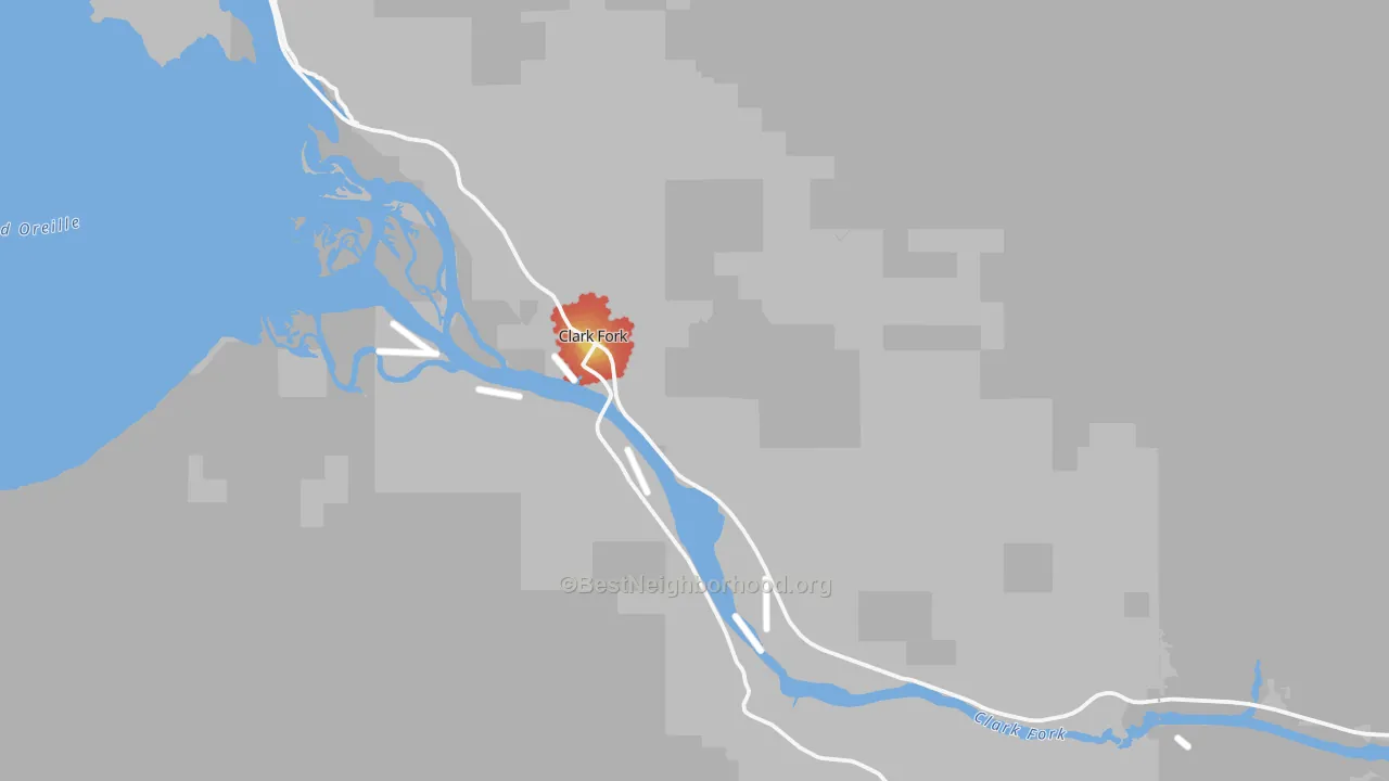 Walk Grade map of 83811, ID, walkable areas in green and car-dependent areas in red